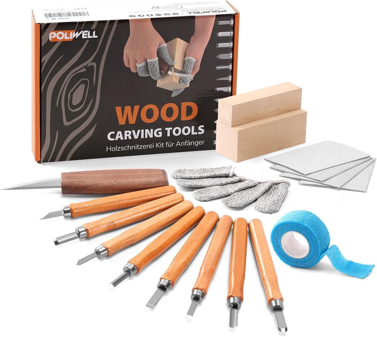 Wood Carving Tools Kit for Beginners 23pcs Hand Carving Knife Set Craft Engraving Supplies Include All-Purpose Cutting Knife and with Cut Resistant Gloves for Kids Adults Woodcrafts DIY